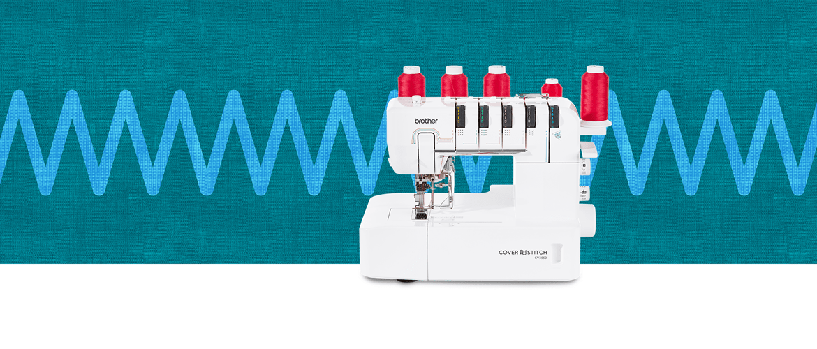 overlocker machine on a blue pattern background