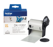 The Brother DK-11207 Black on White CD/DVD Film Label Roll– 58mm. 100 labels per roll.